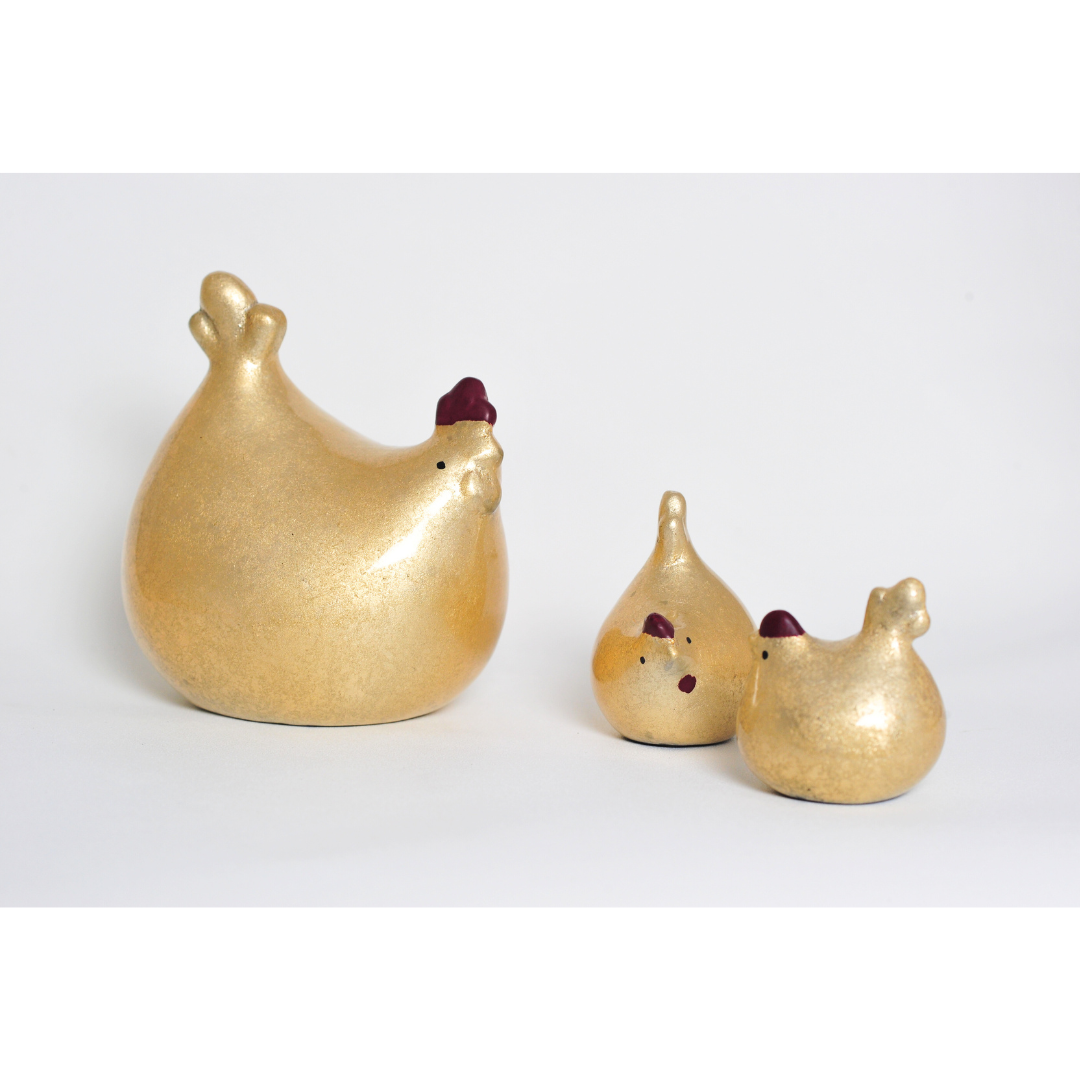 Mẹ con gà sơn mài dán bạc truyền thống